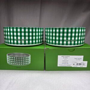 NWT Kate Spade Green Gingham Dog Cat Pet Food Bowls 16 oz Pair